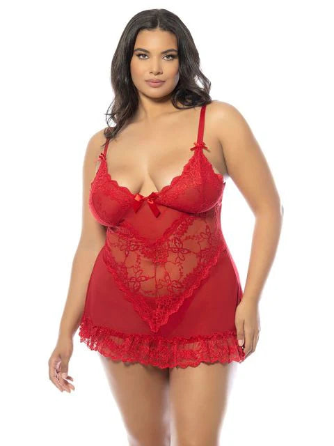 Curvy Valentine Sheer Babydoll - Red