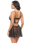 Adela Embroidered Floral Babydoll- Black