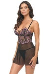 Adela Embroidered Floral Babydoll- Black