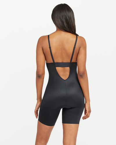 Suit Your Fancy Plunge Low-Back Mid-Thigh Bodysuit - Very Black