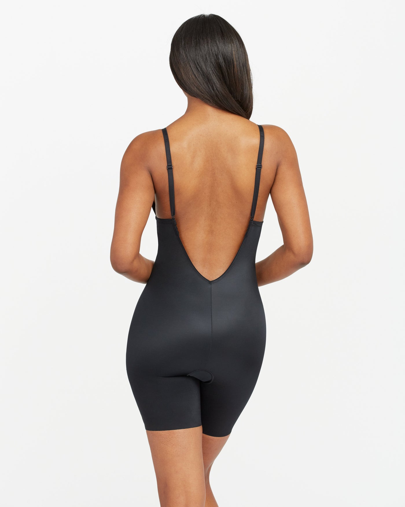 Suit Your Fancy Plunge Low-Back Mid-Thigh Bodysuit - Very Black