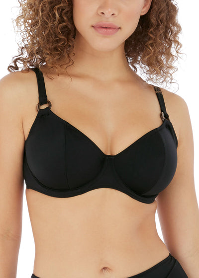 Coco Waves Plunge Bikini Top -Black