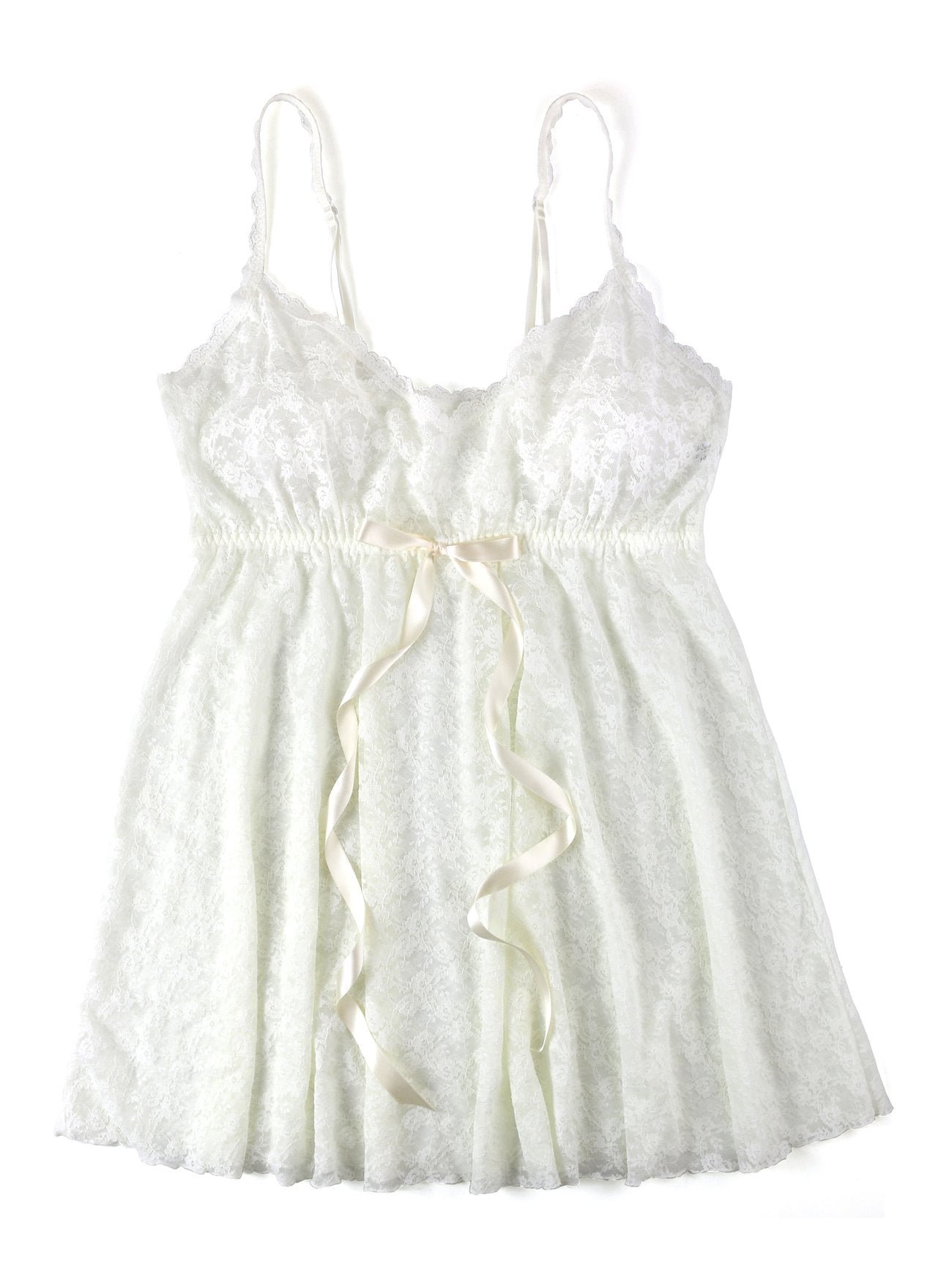 Peek-a-Boo Lace Babydoll with G-String - Light Ivory