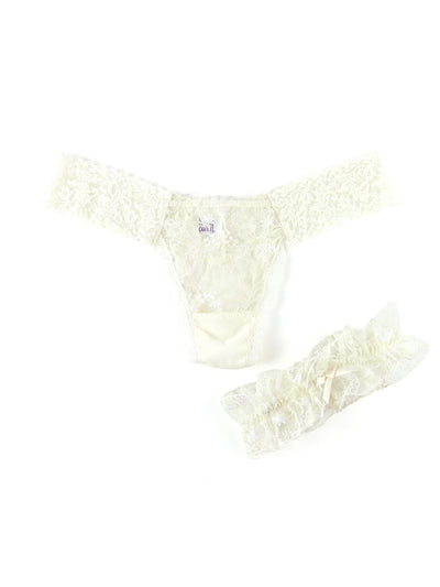 Bridal Spray Low Rise Thong & Garter - Ivory