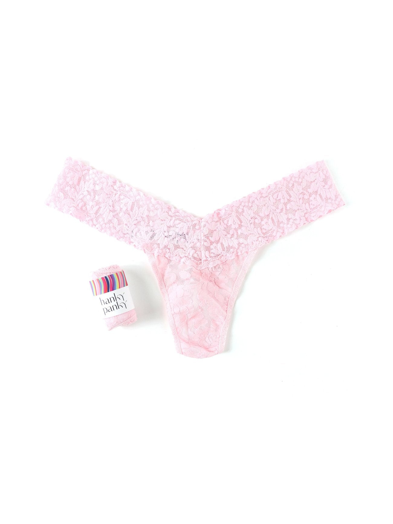 Signature Lace Low Rise Thong - Bliss Pink