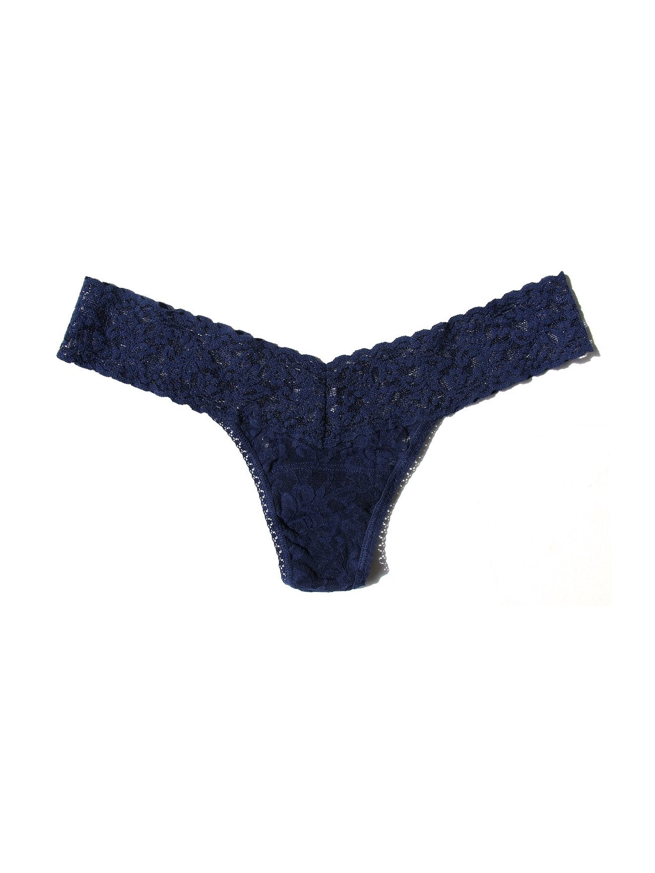 Signature Lace Low Rise Thong - Navy