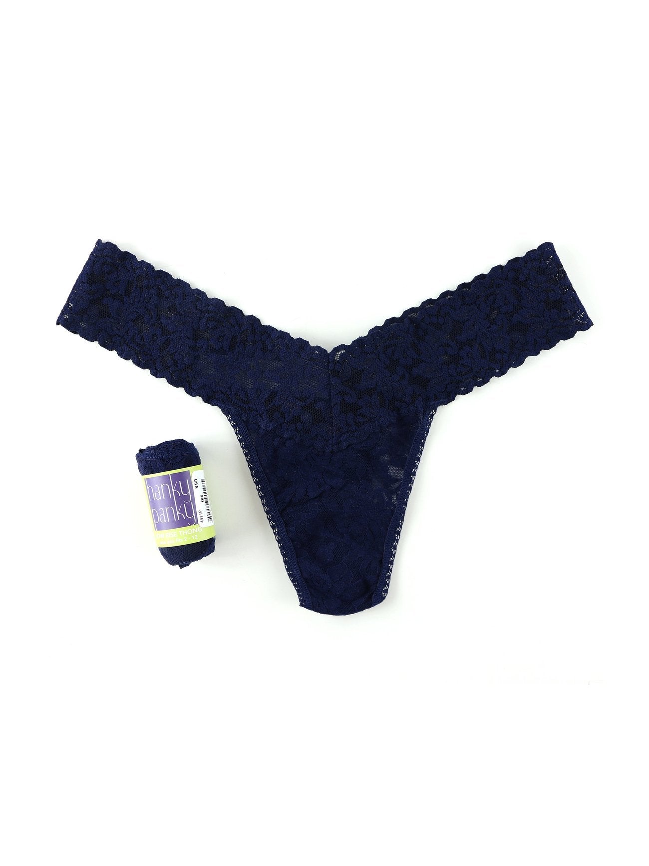 Signature Lace Low Rise Thong - Navy