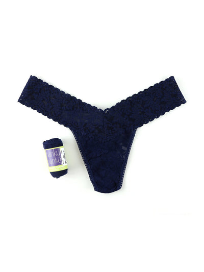 Signature Lace Low Rise Thong - Navy
