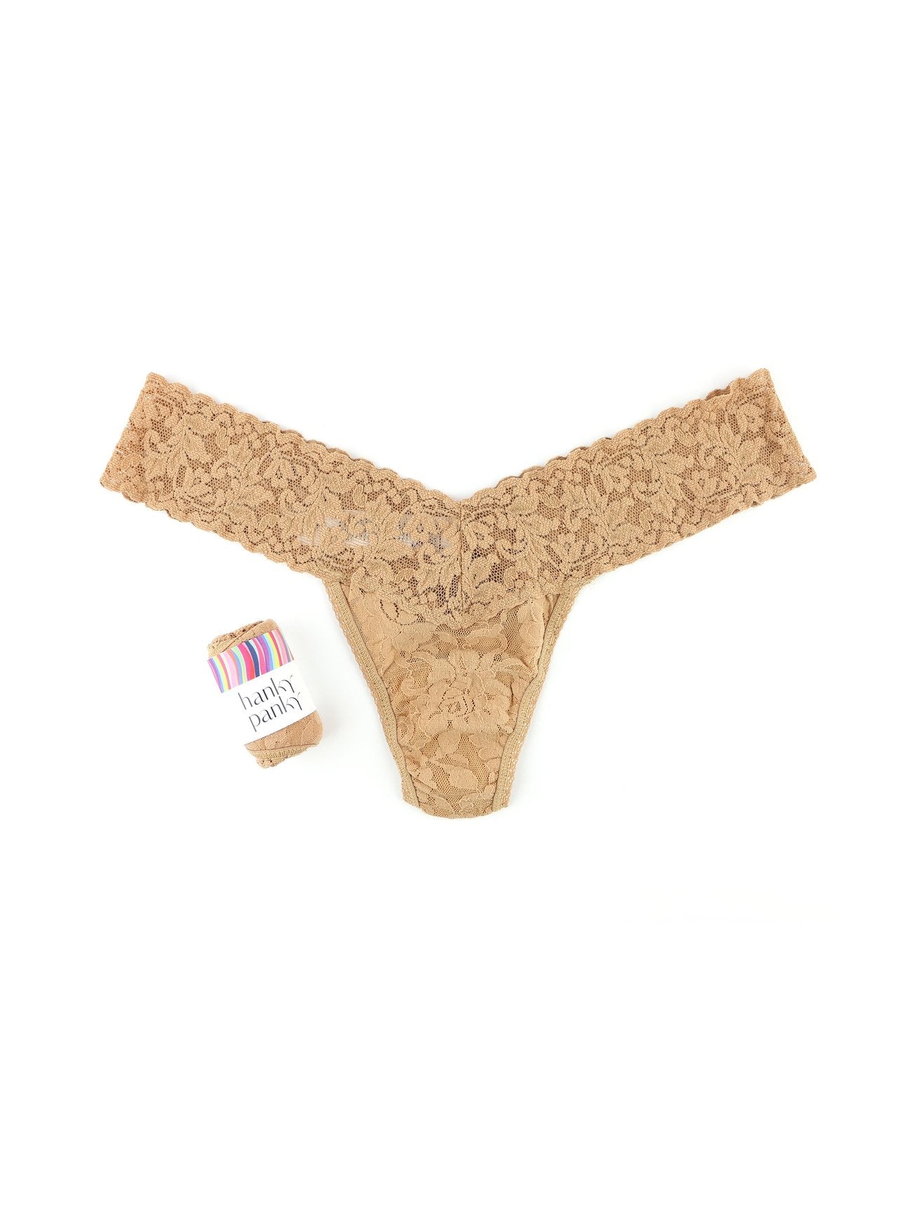 Signature Lace Low Rise Thong - Sun Tan