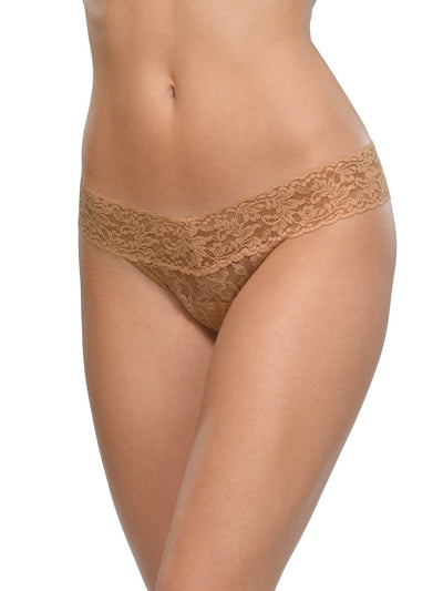 Signature Lace Low Rise Thong - Sun Tan