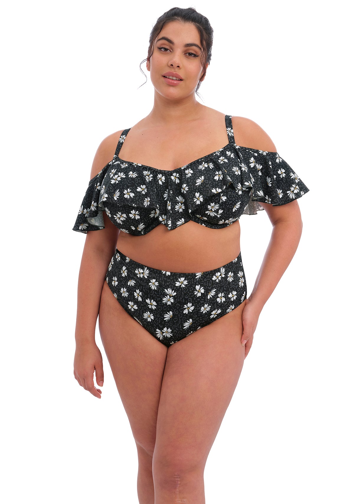 Plain Sailing Bardot Bikini Top - Black Daisy