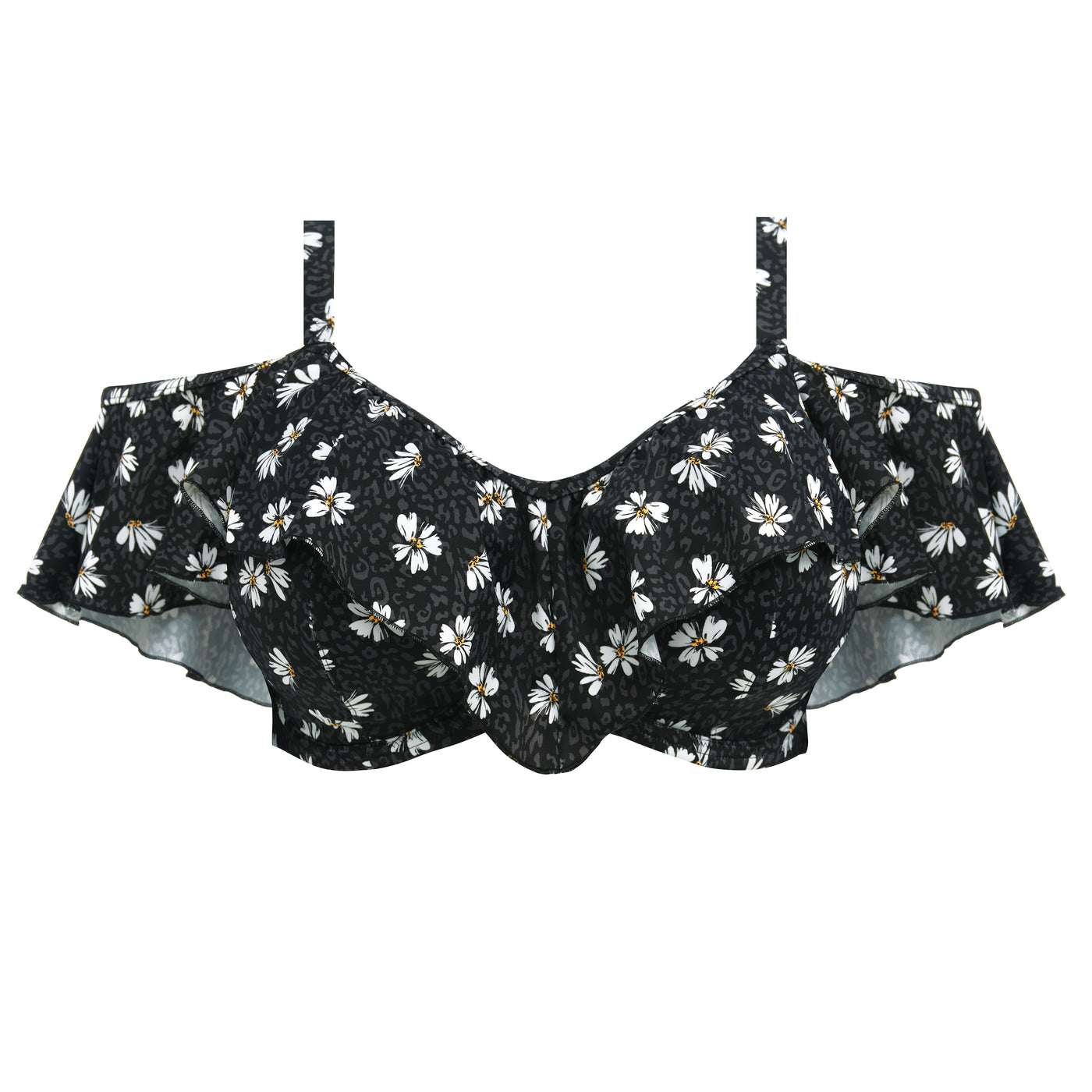 Plain Sailing Bardot Bikini Top - Black Daisy