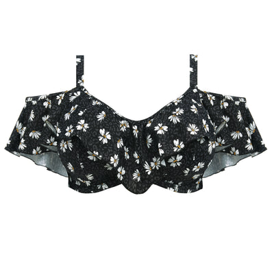 Plain Sailing Bardot Bikini Top - Black Daisy