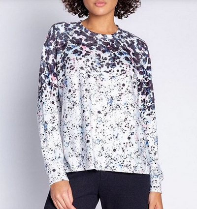 Splatter Dot Print Crew Neck Top - Ivory