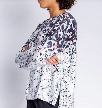 Splatter Dot Print Crew Neck Top - Ivory