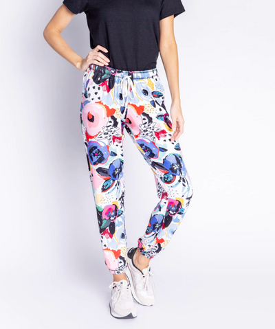 Retro Blooms Banded Pants - Ivory