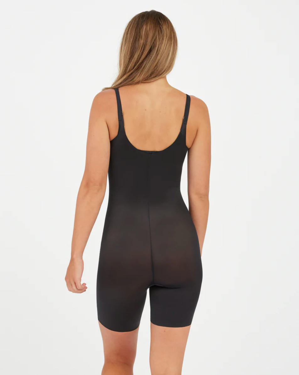 Thinstincts 2.0® Open-Bust Mid-Thigh Bodysuit- Very Black
