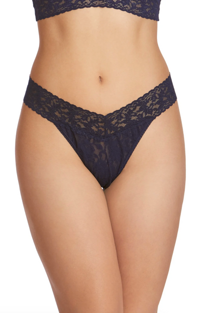 Signature Lace Original Rise Thong - Navy