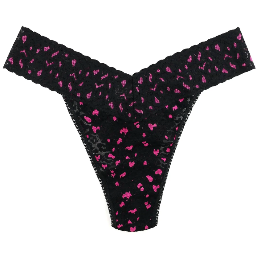 Cross-Dyed Leopard Original Rise Thong - Black/Tulip Pink