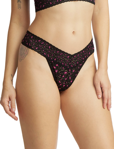 Cross-Dyed Leopard Original Rise Thong - Black/Tulip Pink