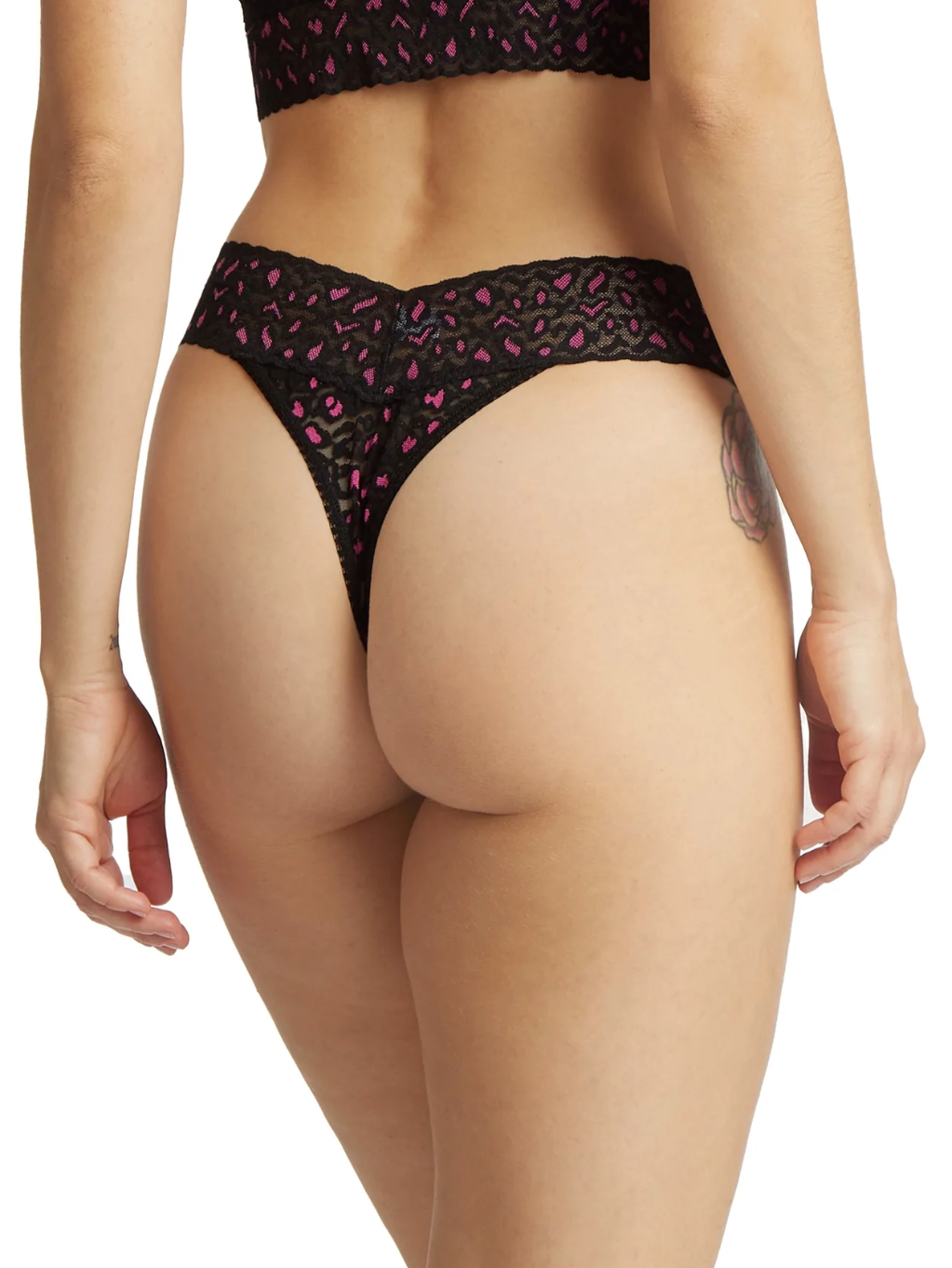Hanky Panky Perizoma Original Rise In Pizzo Bicolore Leopardato – Nero/Rosa Tulipano, Taglia Unica