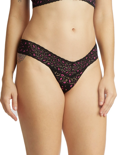 Cross-Dyed Leopard Low Rise Thong - Black/Tulip Pink