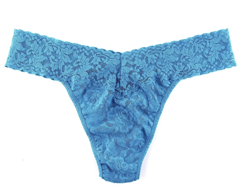 Signature Lace Low Rise Thong - Kingfisher Blue