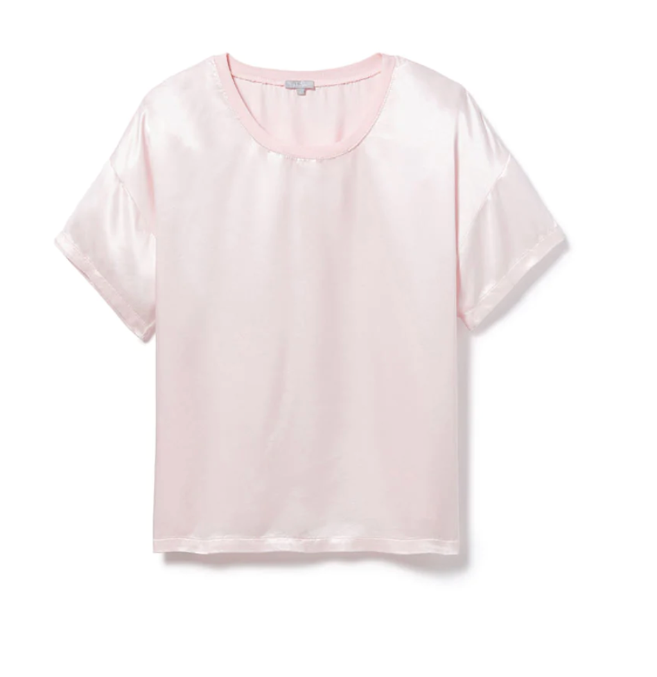 Kennedy Satin Crew-Neck Tee - Blush