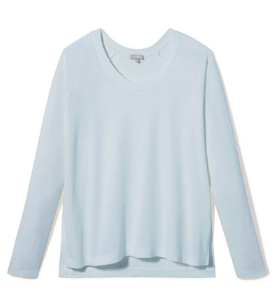 Frankie Rib Knit High/Low Sweatshirt With Slit - Morning Blue