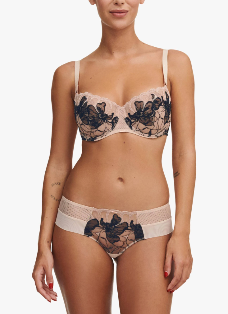 Fleurs Demi Bra - Golden Beige/Black