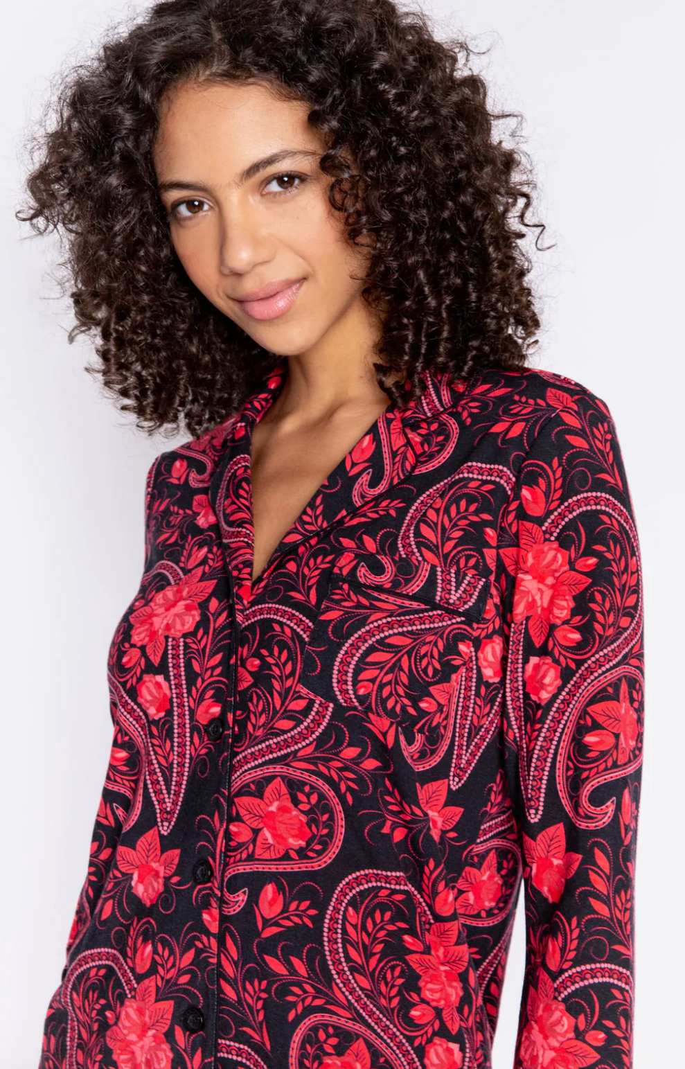 Paisley Night Set - Black/Red