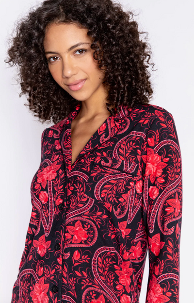 Paisley Night Set - Black/Red