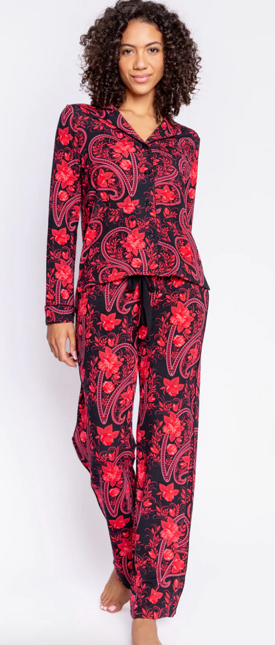 Paisley Night Set - Black/Red