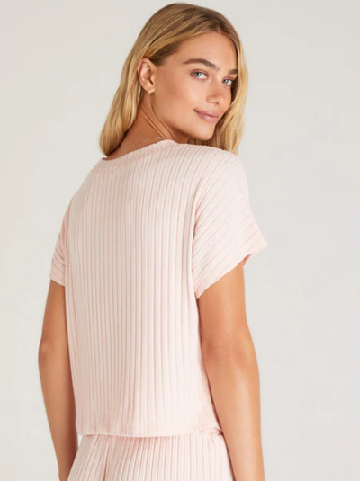 Harper Rib V-Neck Top - Pink Cream