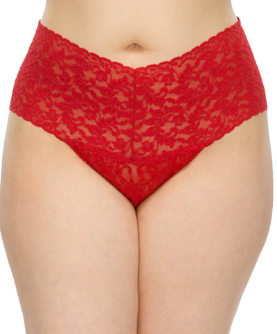 Plus Size Retro Lace Thong - Red