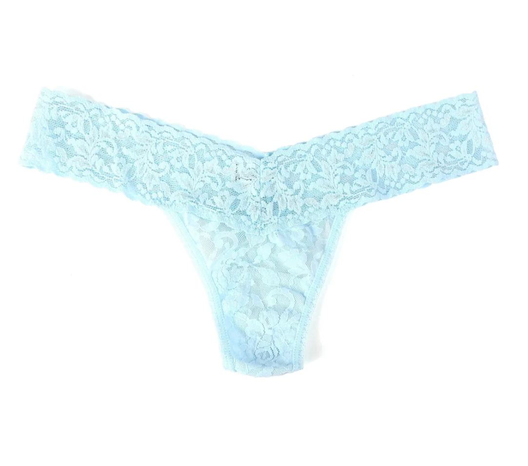 Signature Lace Low Rise Thong - Celeste Blue