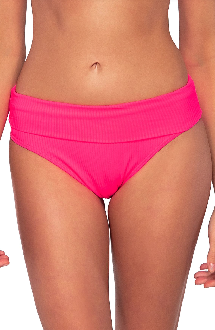 Hannah High Waist Bikini Bottom - Neon Pink