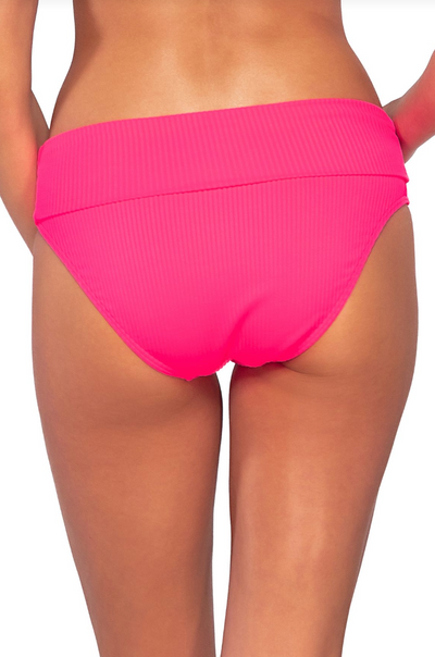 Hannah High Waist Bikini Bottom - Neon Pink