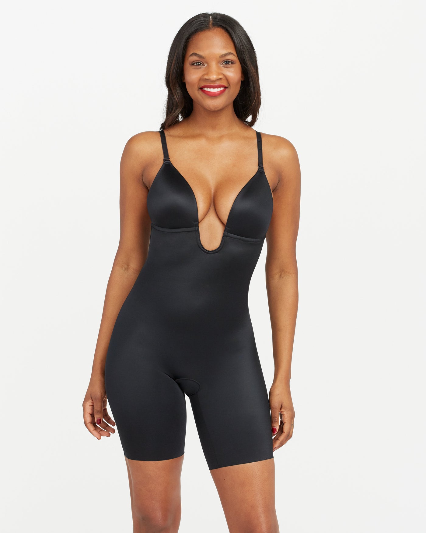 Suit Your Fancy Plunge Low-Back Bodysuit Very Black