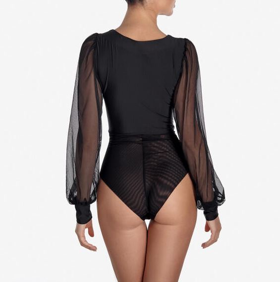 Long Black Bodysuit - Black