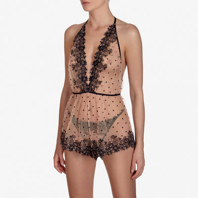 Mochaccino Lace Romper - Black